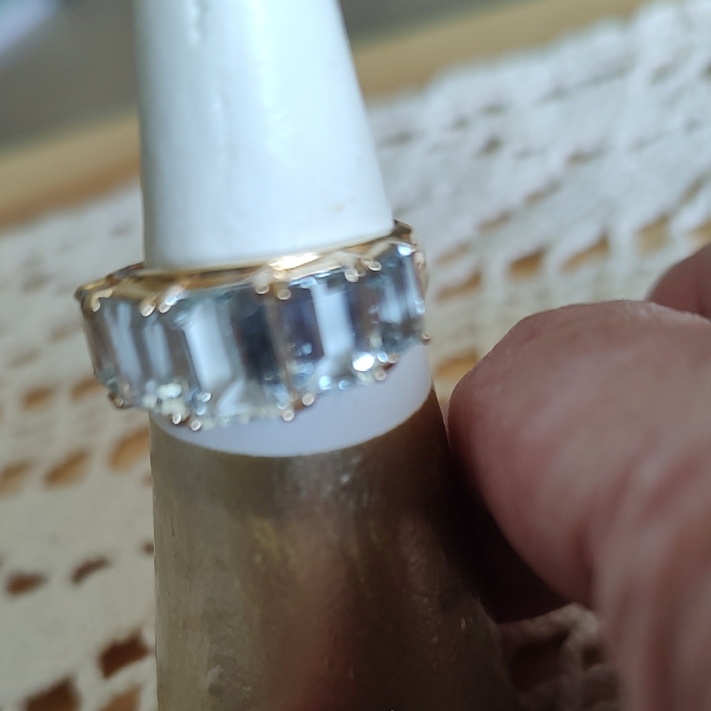 Elegant 14k Gold Ring with Aquamarine Emerald-Cut Stones - Women Jewelry
